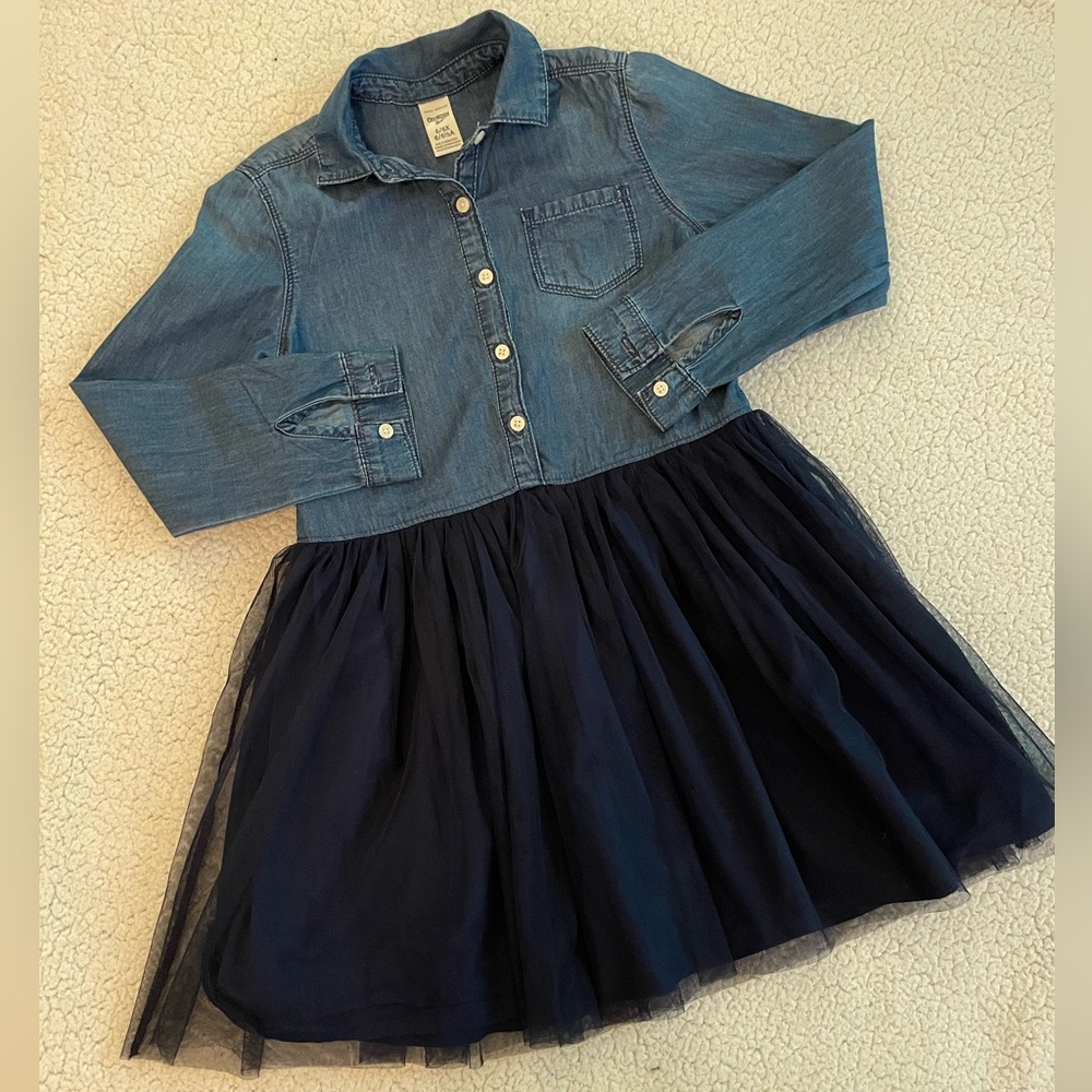 Carter’s 6/6X Denim Button-up and tulle dress. Excellent condition.